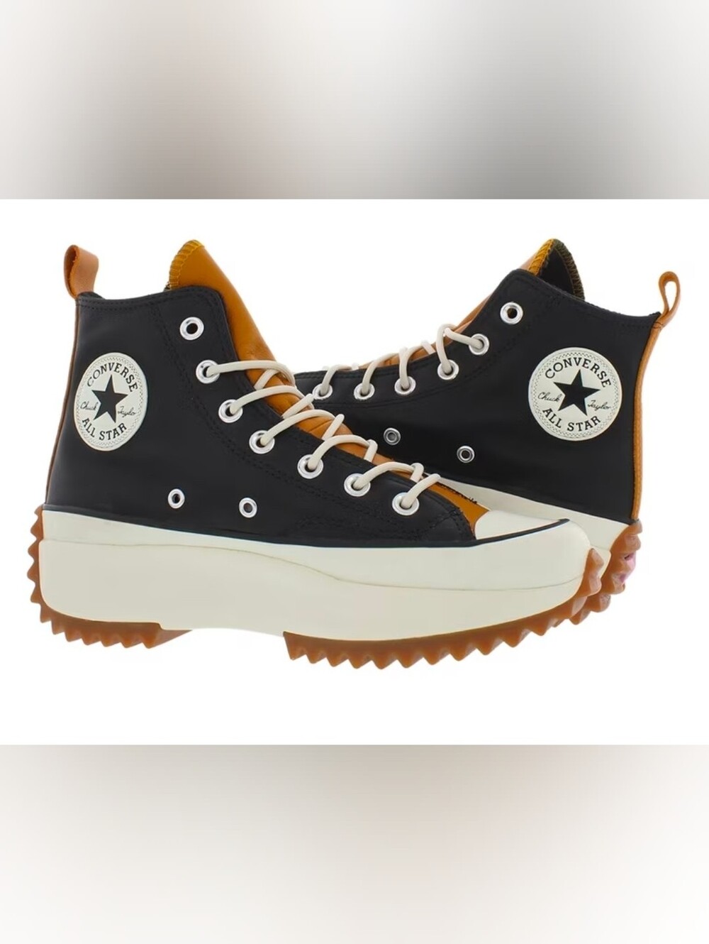 Converse Run Star Hike Leather Womens Shoes Size 5, Color: Black &Saffron Yellow